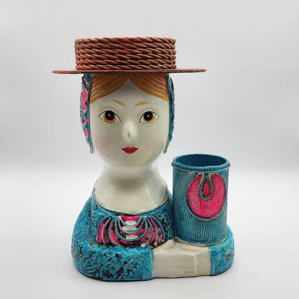 Vintage 60's Paper Mache Folk Art Vanity Caddy of Lady